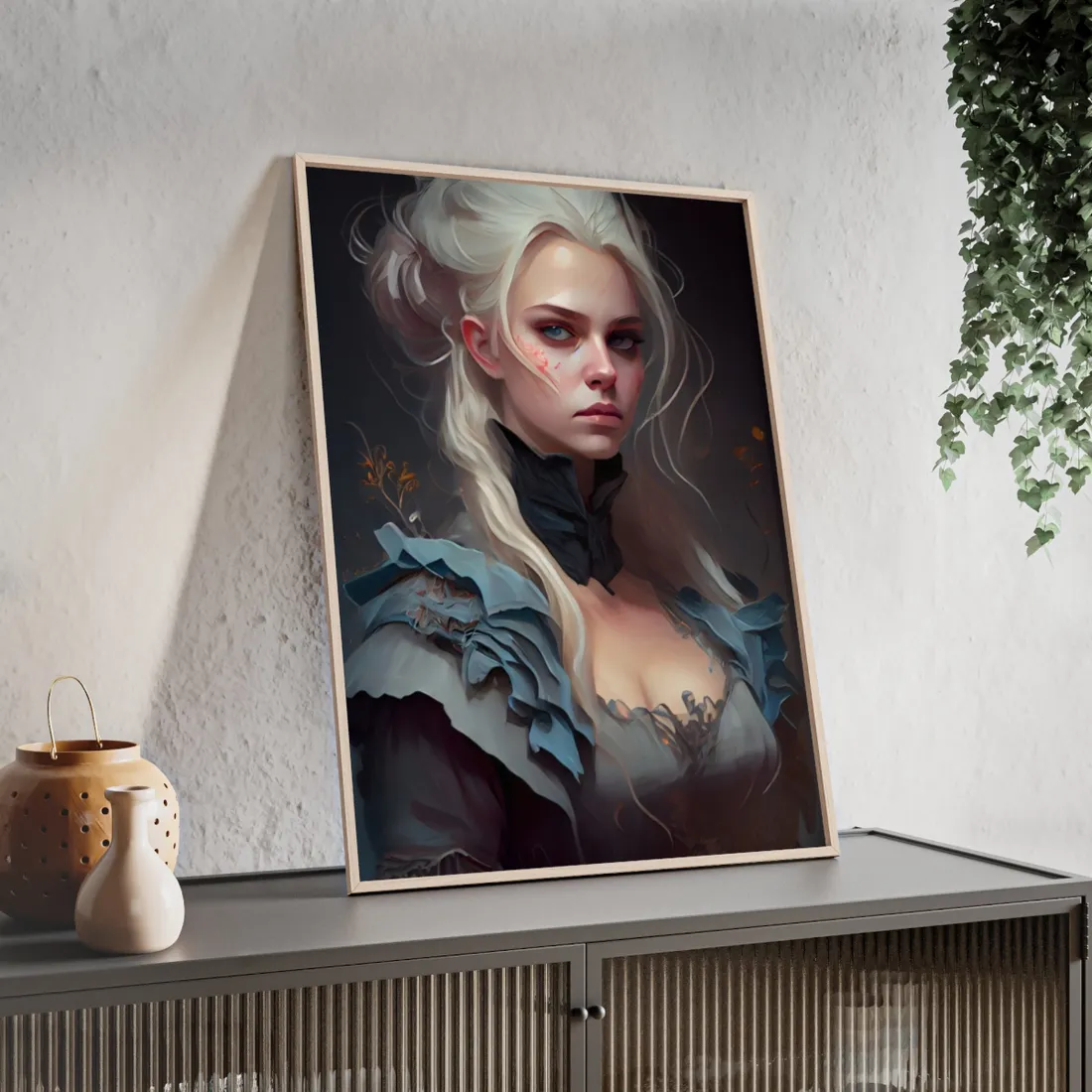 Blonde Profile Portrait: Simple Daylight Dress Art - Framed Poster
