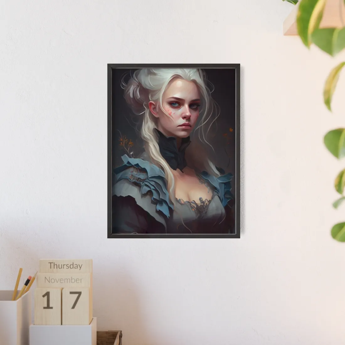 Blonde Profile Portrait: Simple Daylight Dress Art - Framed Poster