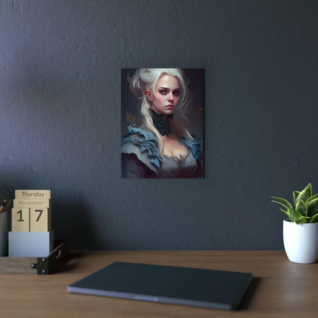 Blonde Profile Portrait: Simple Daylight Dress Art - Metal Poster