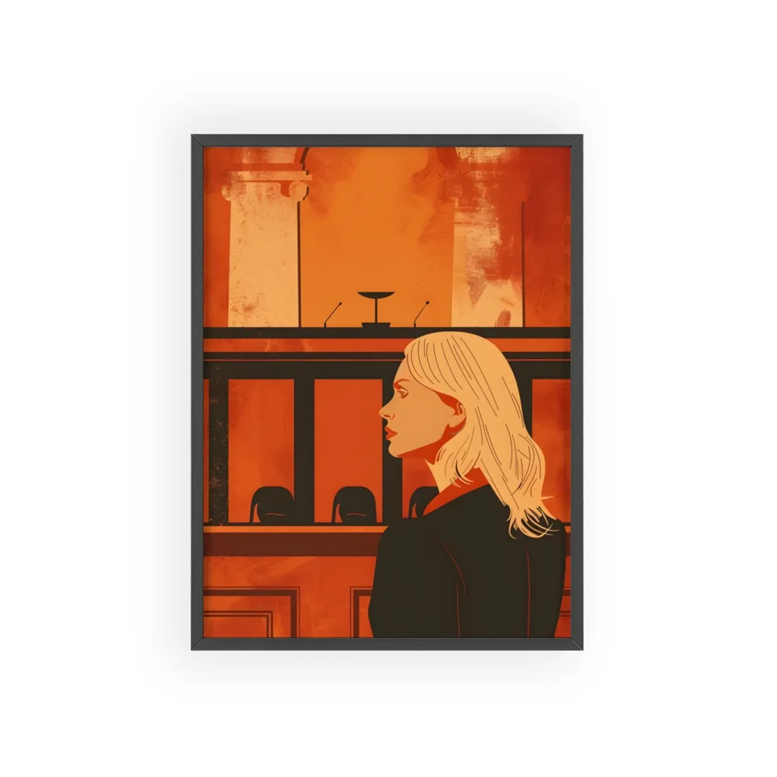 Blonde Woman in Black: Minimalist Portrait Art with a Vibrant Twist - Framed Poster