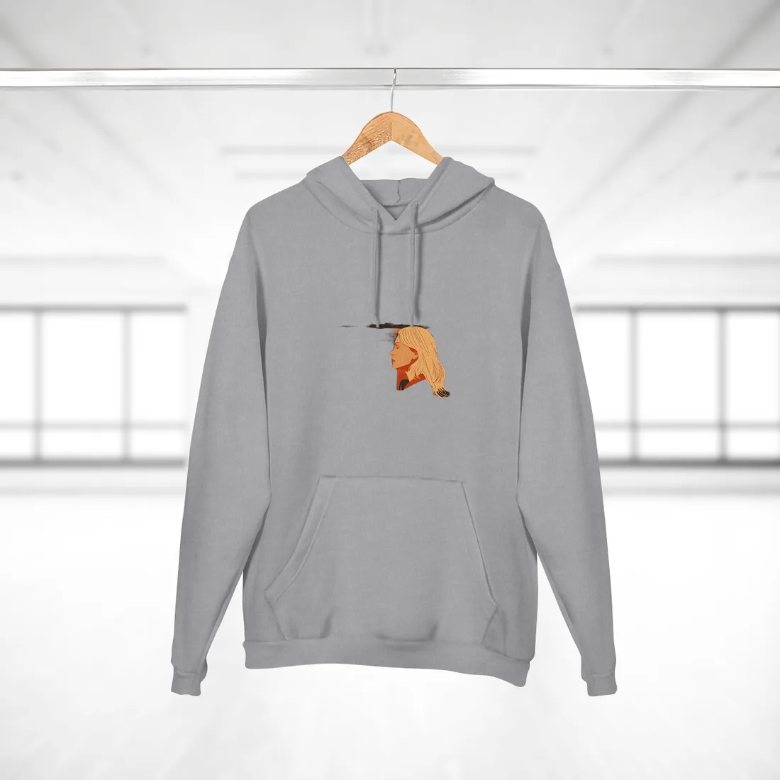 Blonde Woman in Black: Minimalist Portrait Art with a Vibrant Twist - Hoodie (Heather Grey)