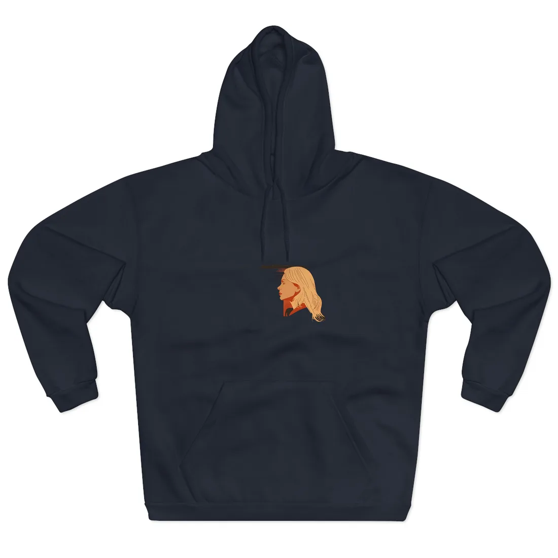 Blonde Woman in Black: Minimalist Portrait Art with a Vibrant Twist - Hoodie (Navy)