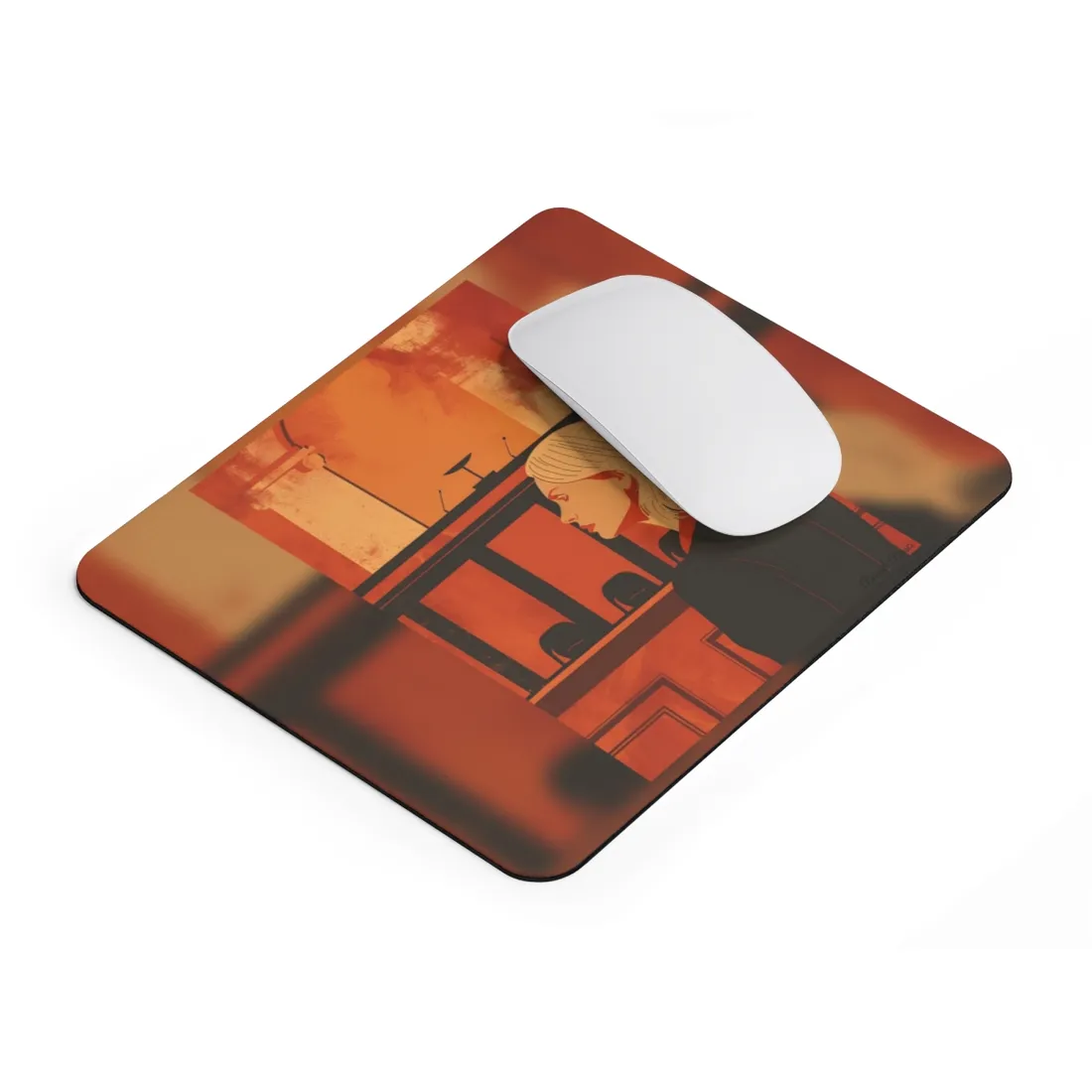 Blonde Woman in Black: Minimalist Portrait Art with a Vibrant Twist - Mouse Pad