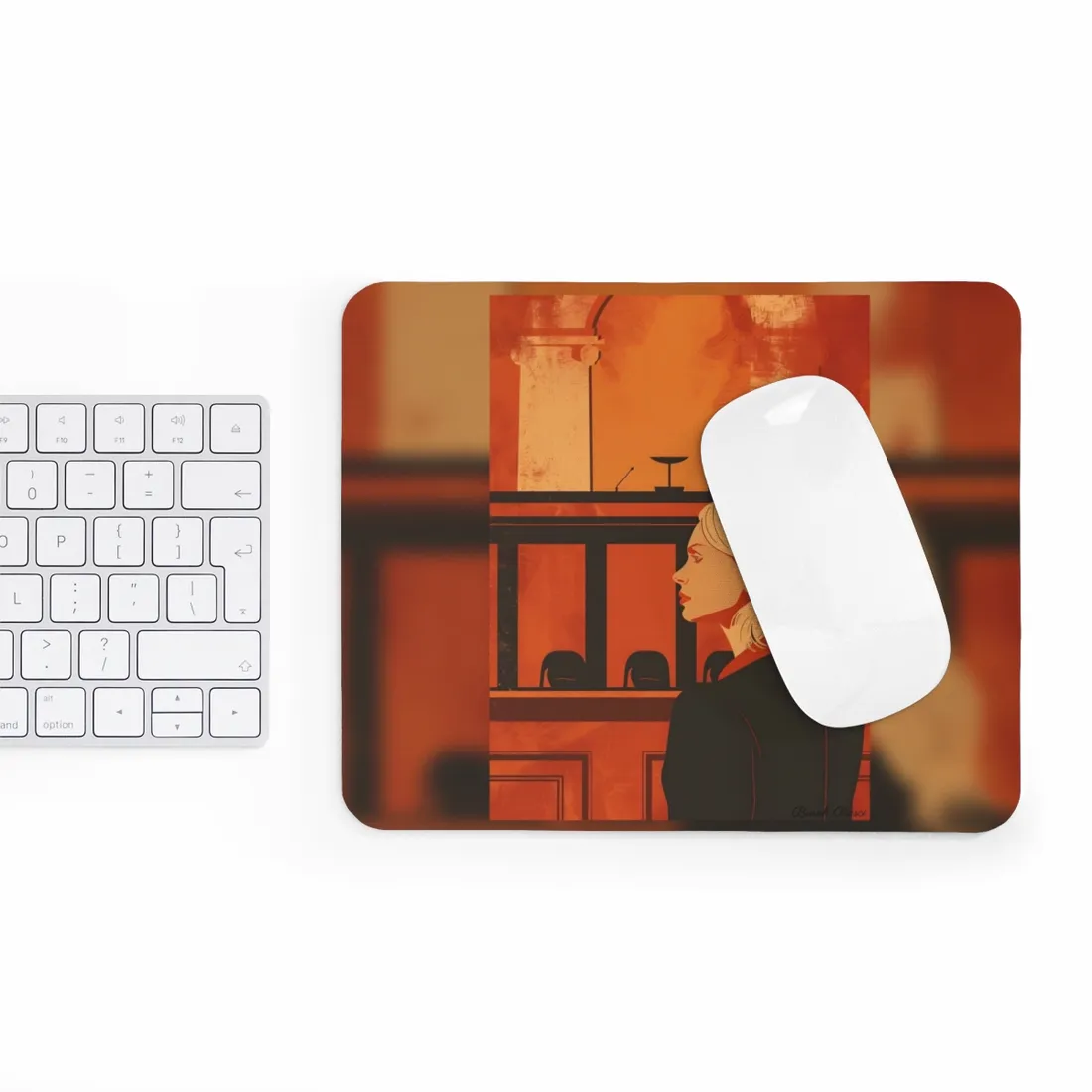 Blonde Woman in Black: Minimalist Portrait Art with a Vibrant Twist - Mouse Pad