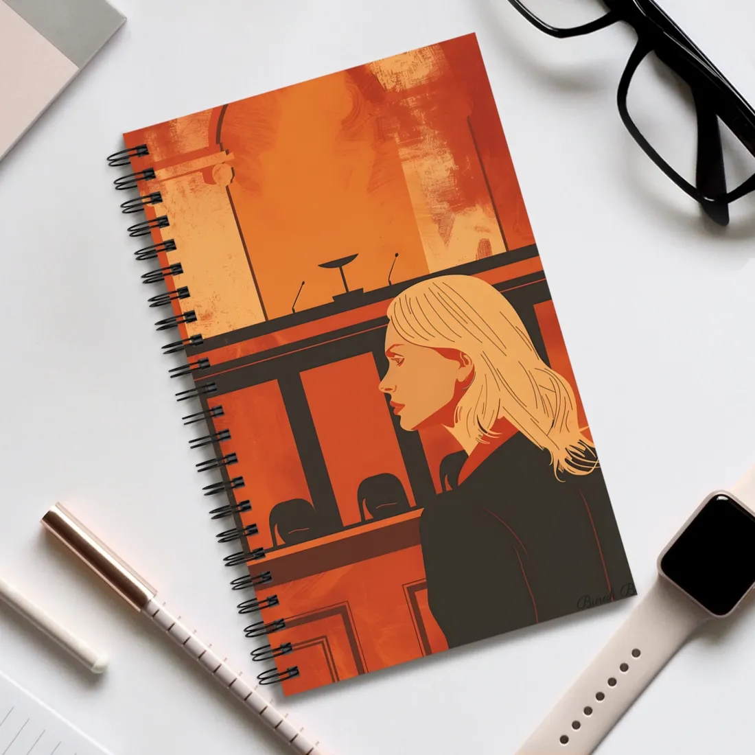 Blonde Woman in Black: Minimalist Portrait Art with a Vibrant Twist - Spiral Notebook