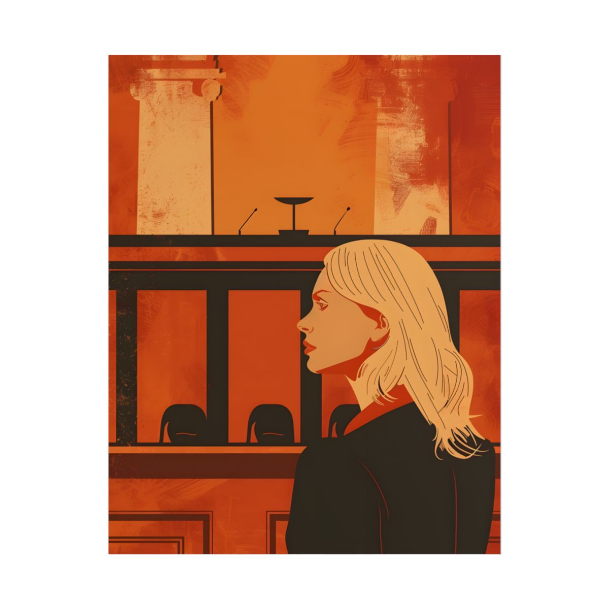 Blonde Woman in Black: Minimalist Portrait Illustration – Poster, front view