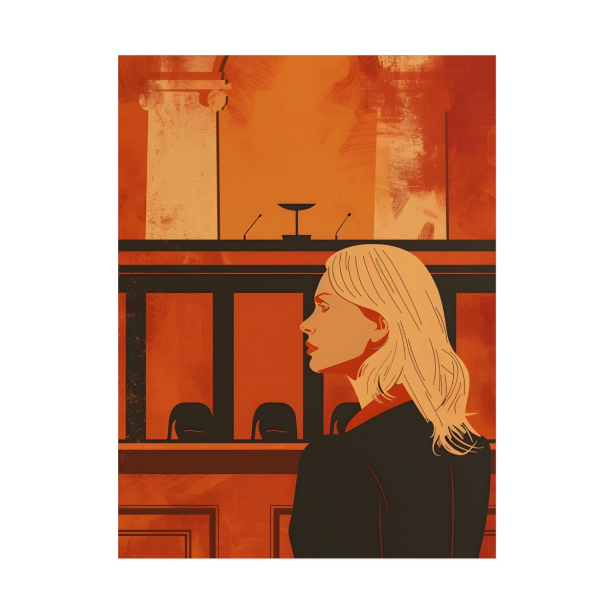 Blonde Woman in Black: Minimalist Portrait Illustration – Poster, front view