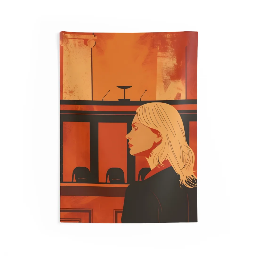 Blonde Woman in Black: Minimalist Portrait Art with a Vibrant Twist - Wall Tapestry