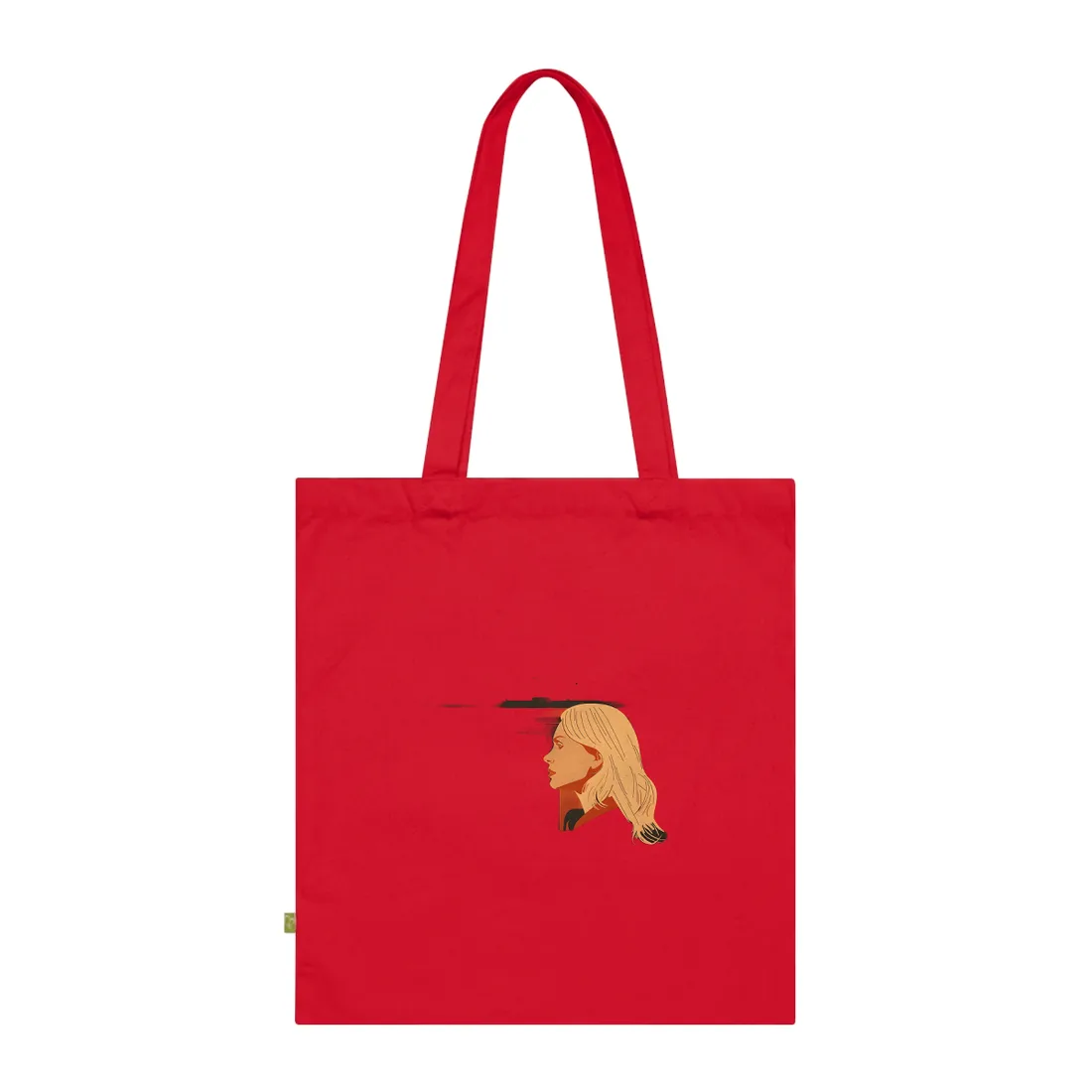 Blonde Woman in Black: Minimalist Portrait Art with a Vibrant Twist - Tote Bag (Classic Red)