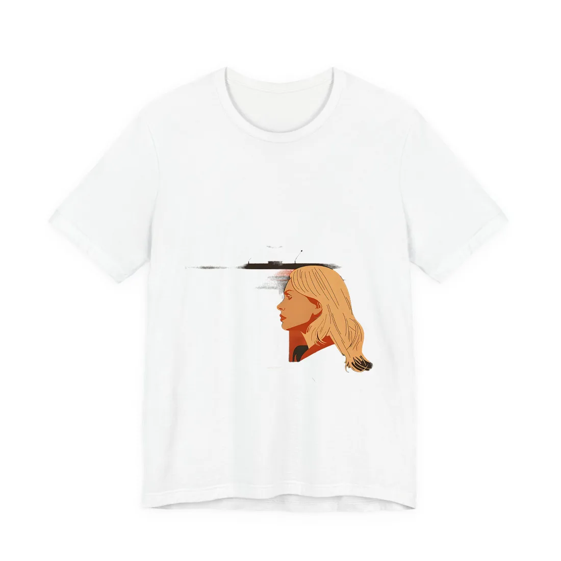 Blonde Woman in Black: Minimalist Portrait Art with a Vibrant Twist - T-Shirt (White)
