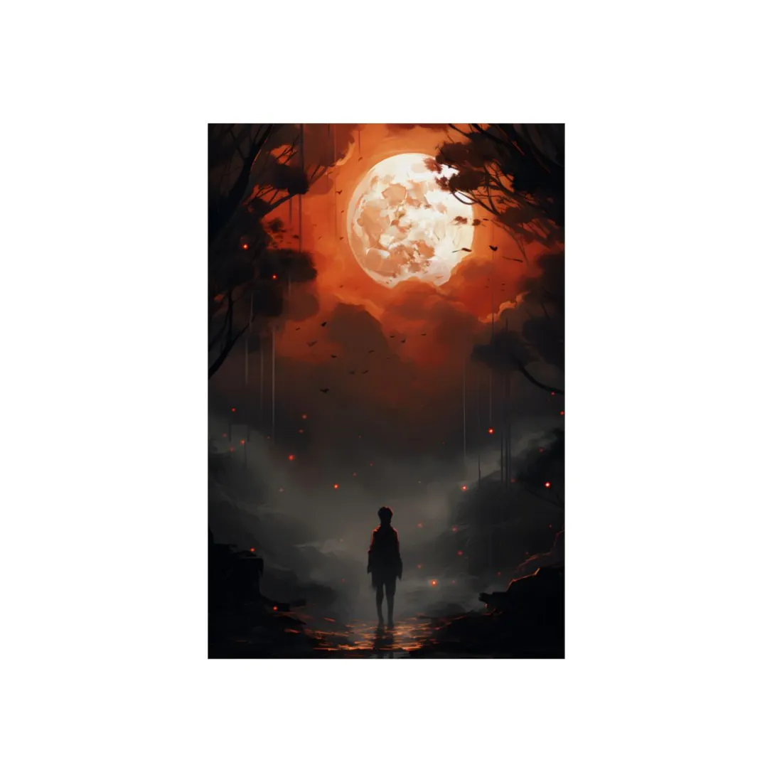 Blood Moon: Dark Sky with Flying Birds - Metal Poster