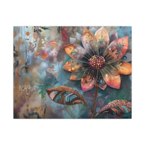 Decorative Flower with Patterned Leaves Canvas Print