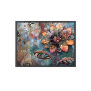 Decorative Flower with Patterned Leaves Framed Poster