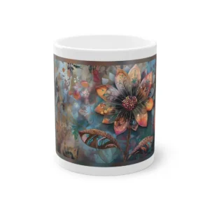 Decorative Flower with Patterned Leaves Mug