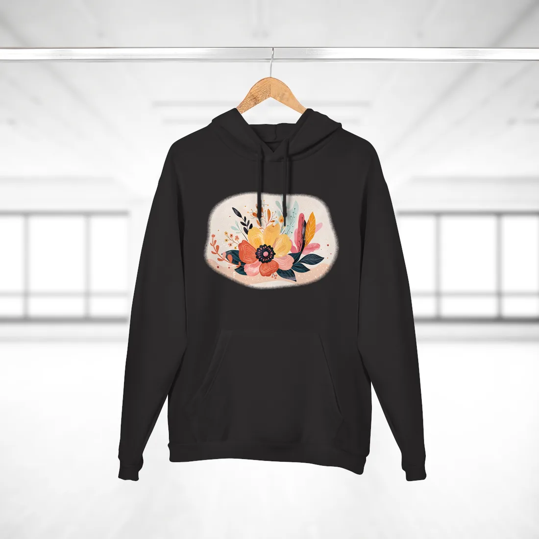 Blooming Growth: Vibrant Flower - Hoodie (Black)