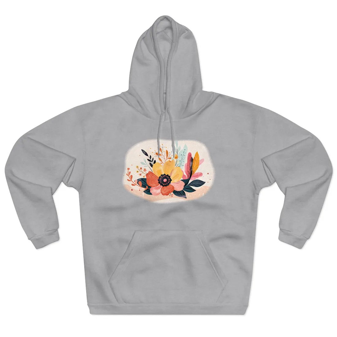 Blooming Growth: Vibrant Flower - Hoodie (Heather Grey)