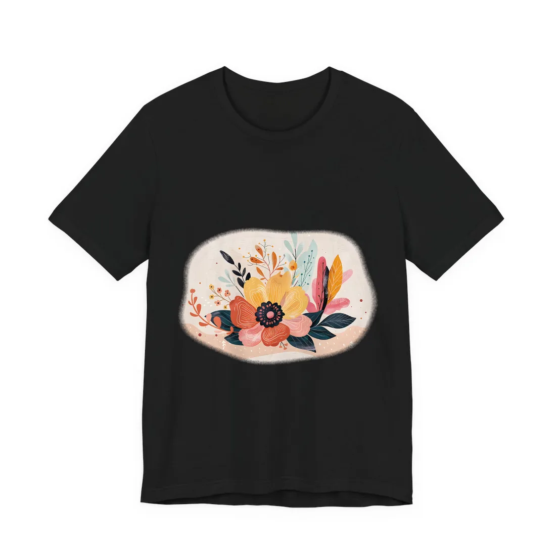 Blooming Growth: Vibrant Flower - T-Shirt (Black)