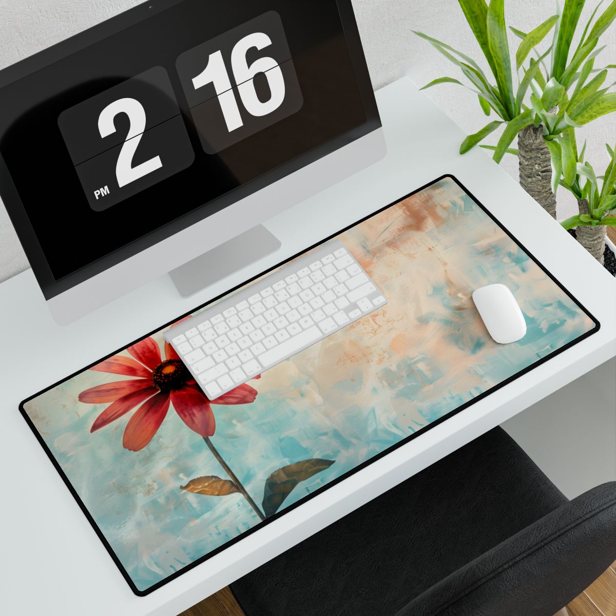 Blooming Growth: Whimsical Floral Art - Desk Mat