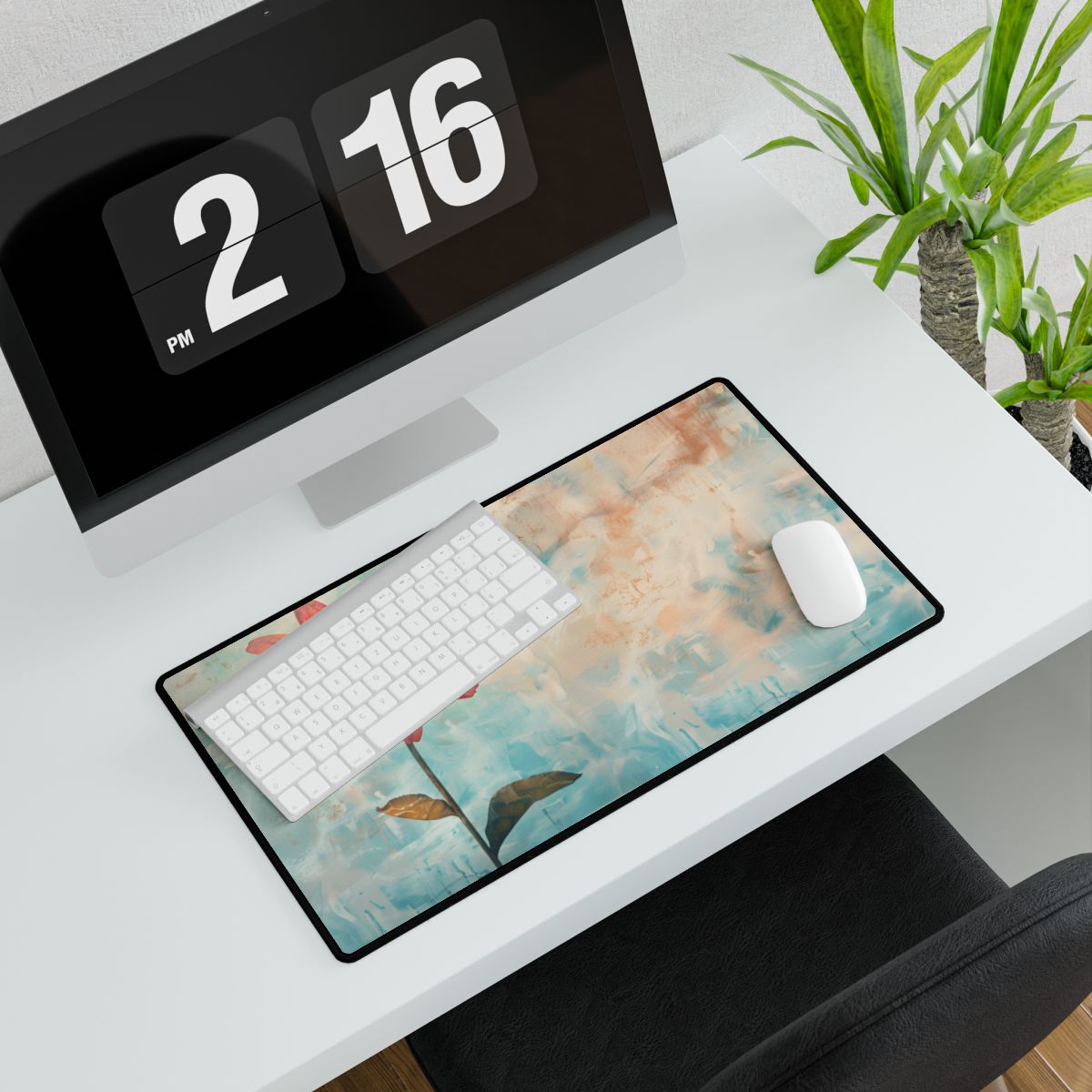 Blooming Growth: Whimsical Floral Art - Desk Mat