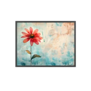 Red Flower on Blue Background Framed Poster