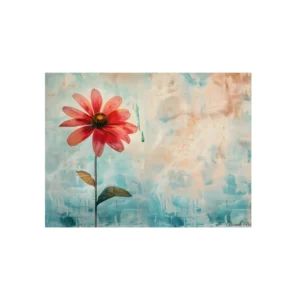 Red Flower on Blue Background Metal Poster