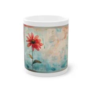 Red Flower on Blue Background Mug