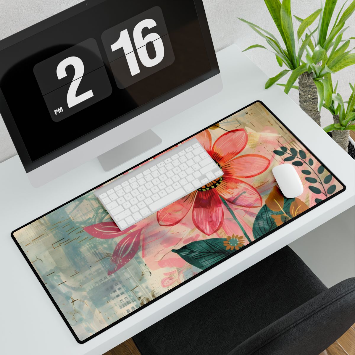Blooming Growth: Whimsical Flower Art - Desk Mat