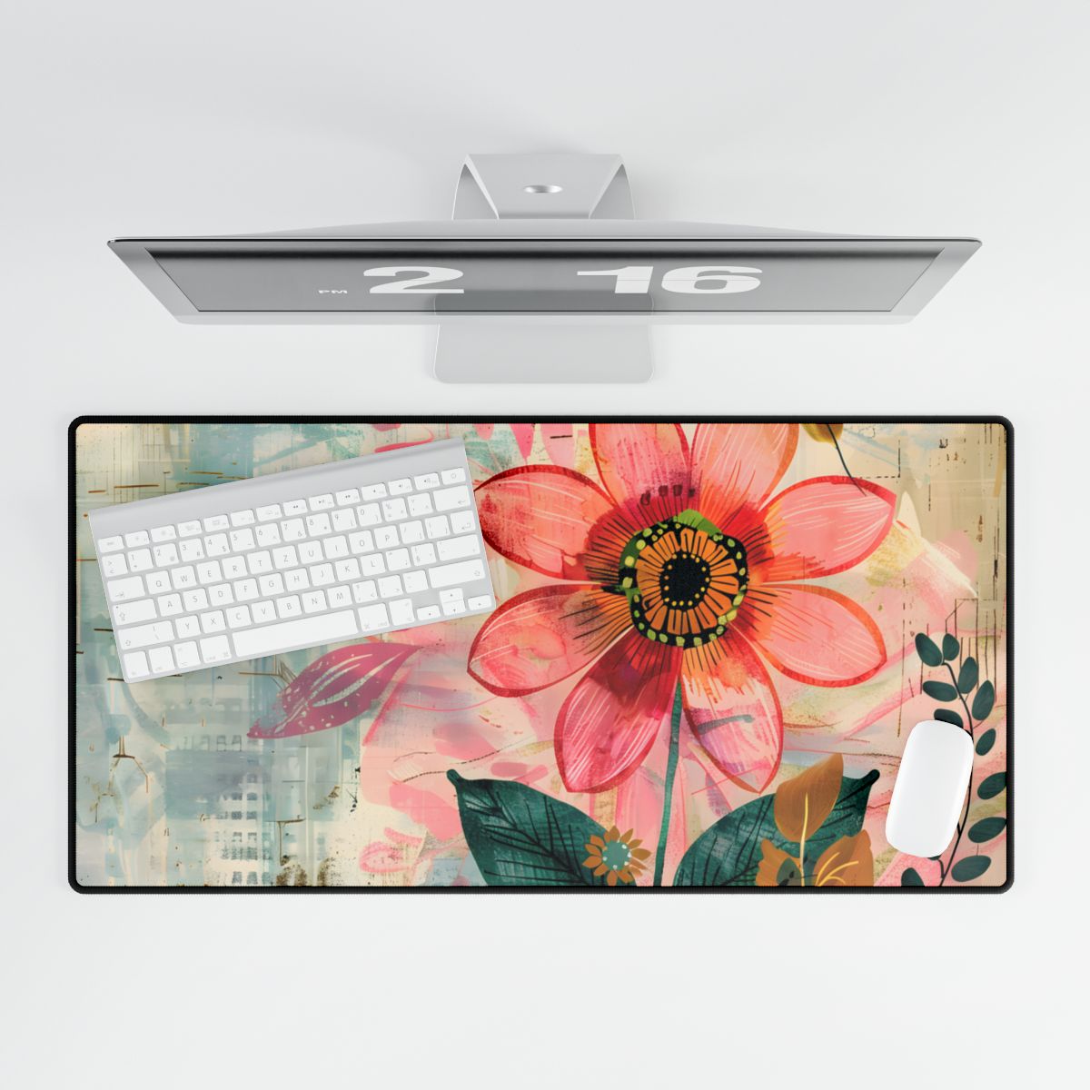 Blooming Growth: Whimsical Flower Art - Desk Mat