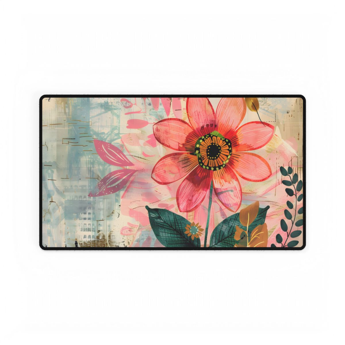 Blooming Growth: Whimsical Flower Art - Desk Mat