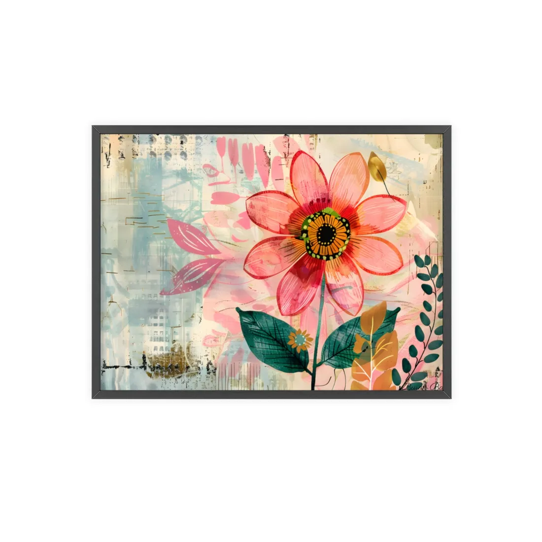 Blooming Growth: Whimsical Flower Art - Framed Poster