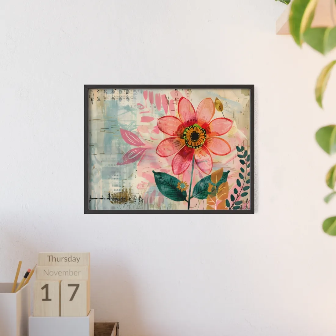 Blooming Growth: Whimsical Flower Art - Framed Poster