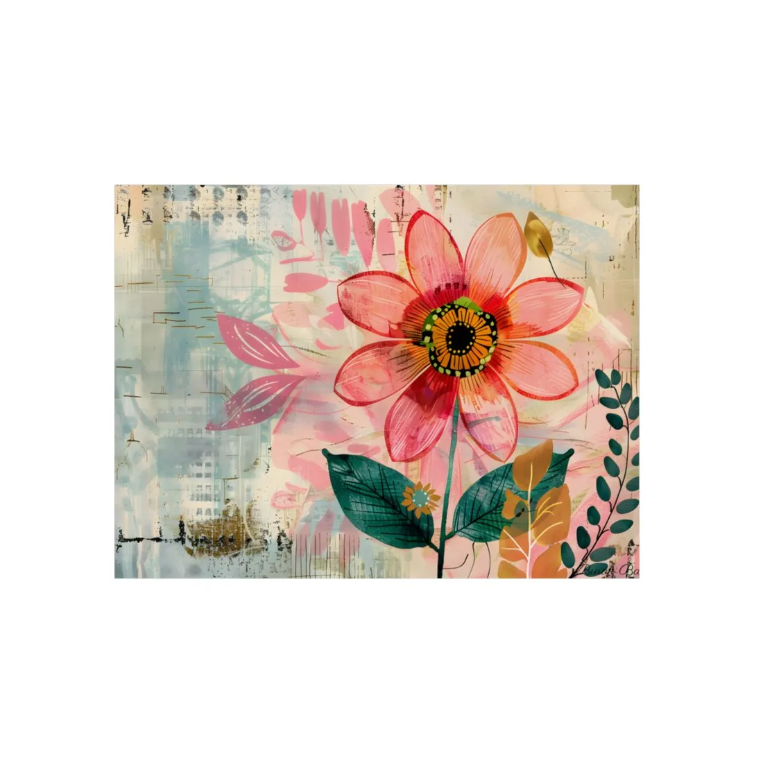 Blooming Growth: Whimsical Flower Art - Metal Poster