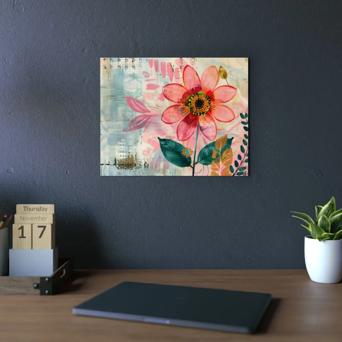 Blooming Growth: Whimsical Flower Art - Metal Poster