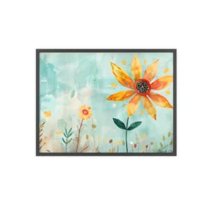 Yellow Flower on Turquoise Framed Poster