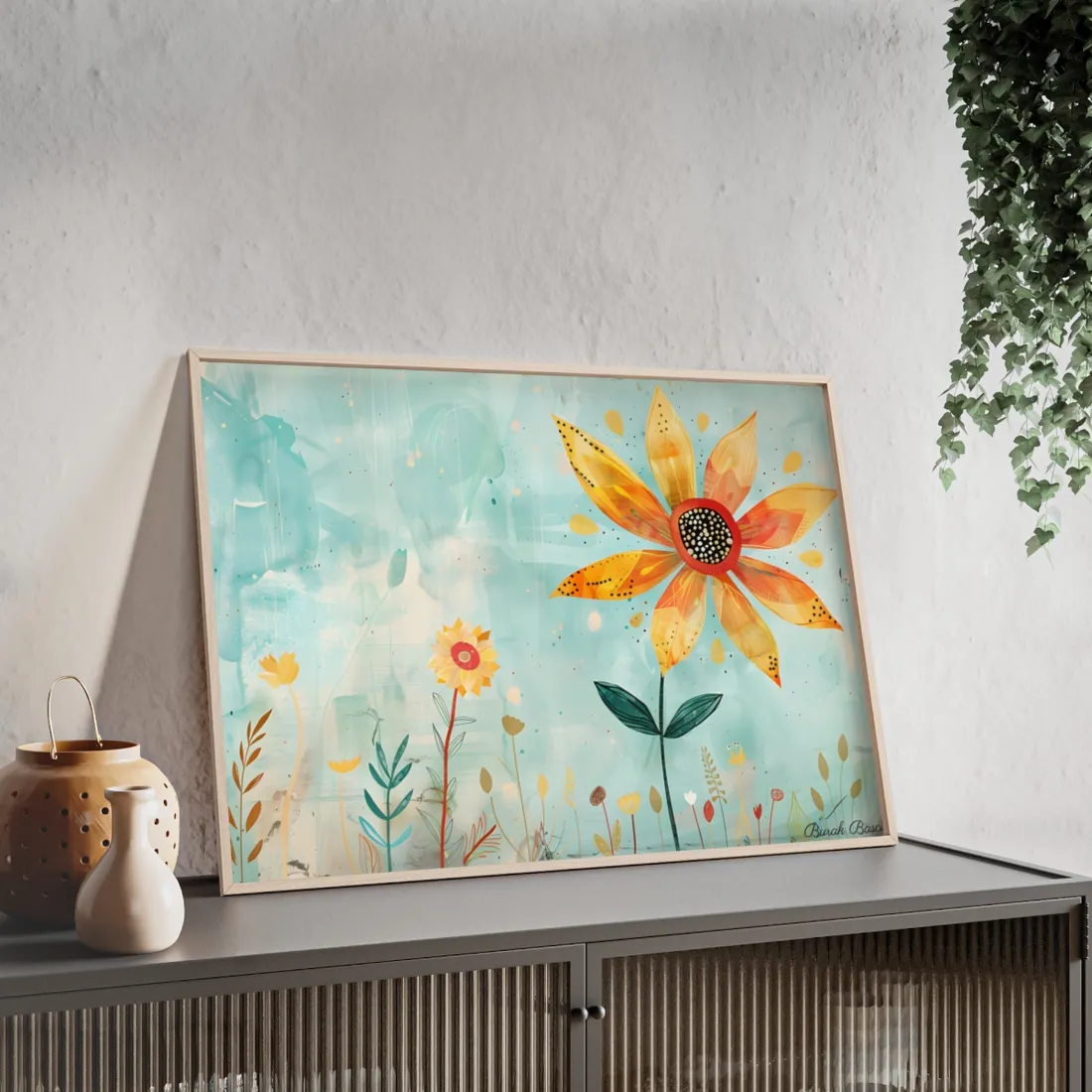 Blooming Growth: Whimsical Flower with Mindset Message Art - Framed Poster