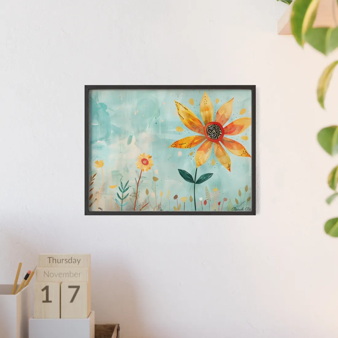 Blooming Growth: Whimsical Flower with Mindset Message Art - Framed Poster