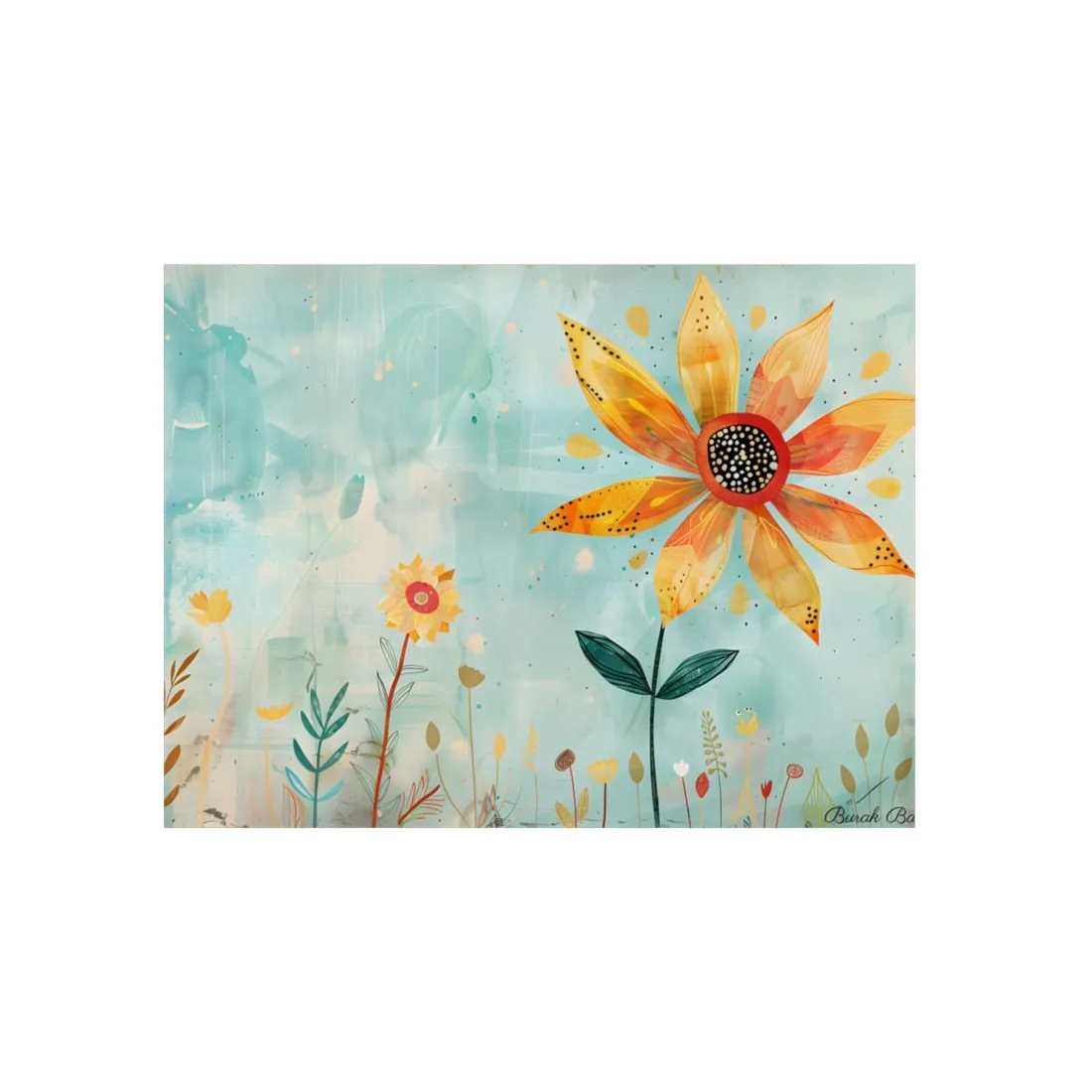 Blooming Growth: Whimsical Flower with Mindset Message Art - Metal Poster