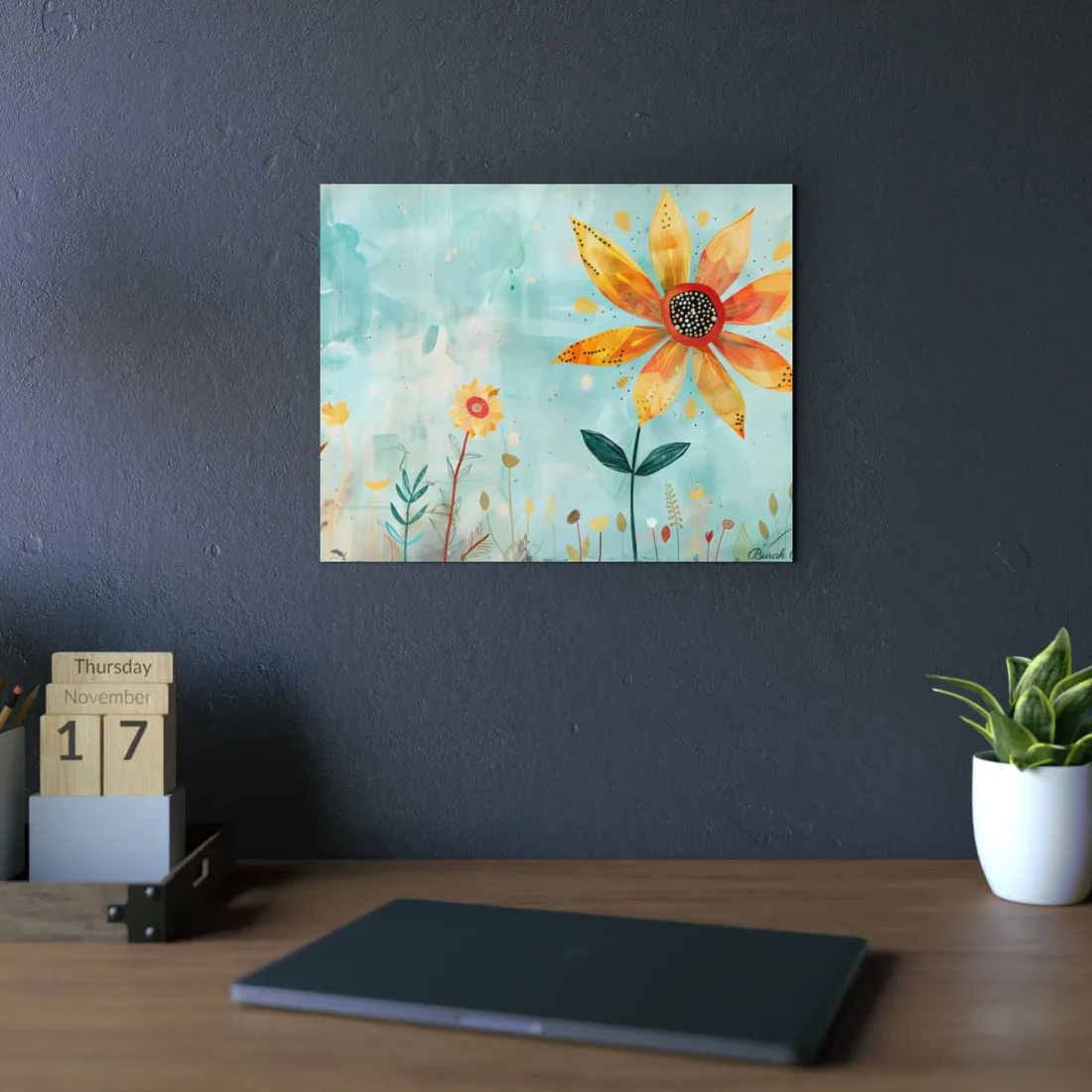 Blooming Growth: Whimsical Flower with Mindset Message Art - Metal Poster