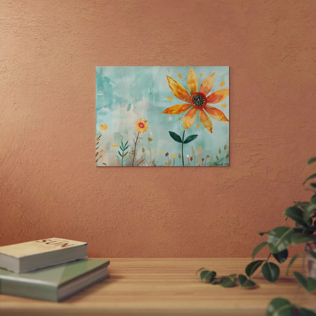 Blooming Growth: Whimsical Flower with Mindset Message Art - Metal Poster