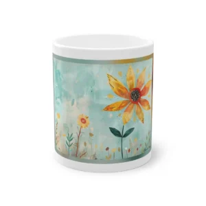 Yellow Flower on Turquoise Mug