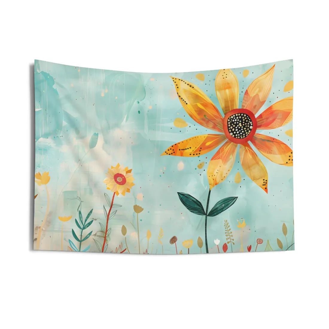 Blooming Growth: Whimsical Flower with Mindset Message Art - Wall Tapestry