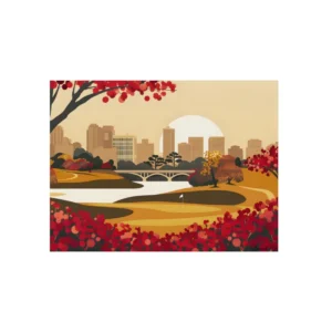 Autumn City Skyline with Bridge Metal Poster