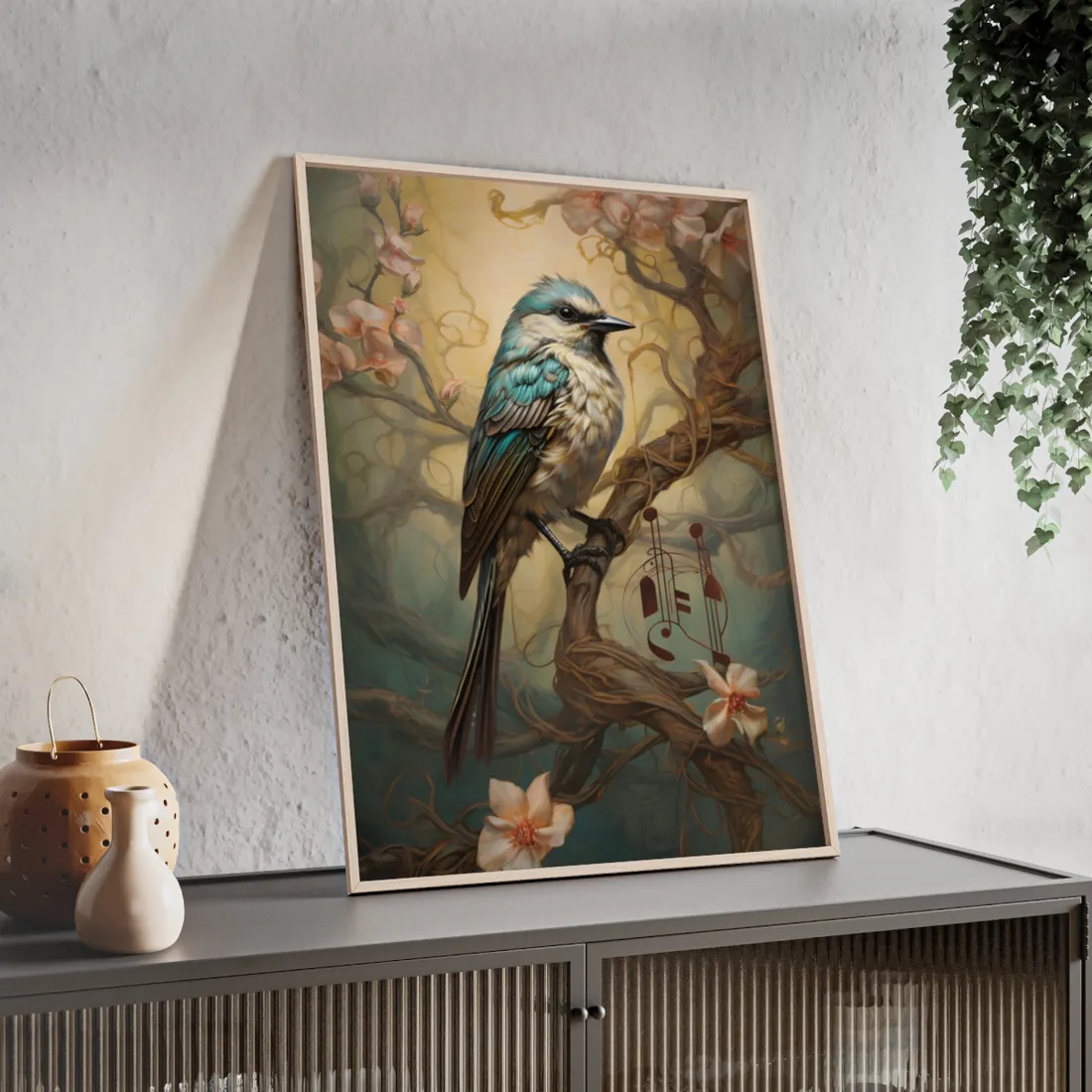 Blue Beauty: A Majestic Songbird in Nature - Framed Poster