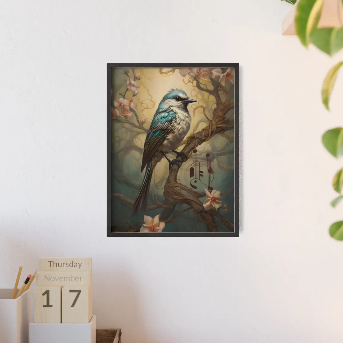 Blue Beauty: A Majestic Songbird in Nature - Framed Poster