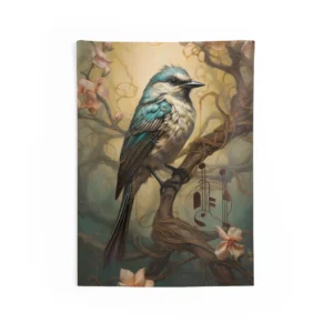 Songbird on a Blossom Branch Wall Tapestry