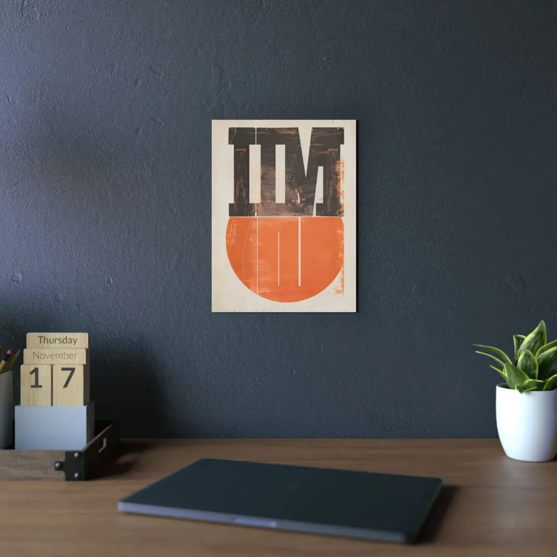 Bold Abstract Poster: Orange and Black Graphic Design - Metal Poster