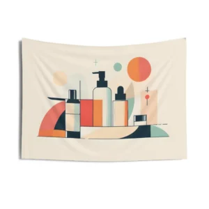 Skincare Bottles Geometric Shapes Wall Tapestry