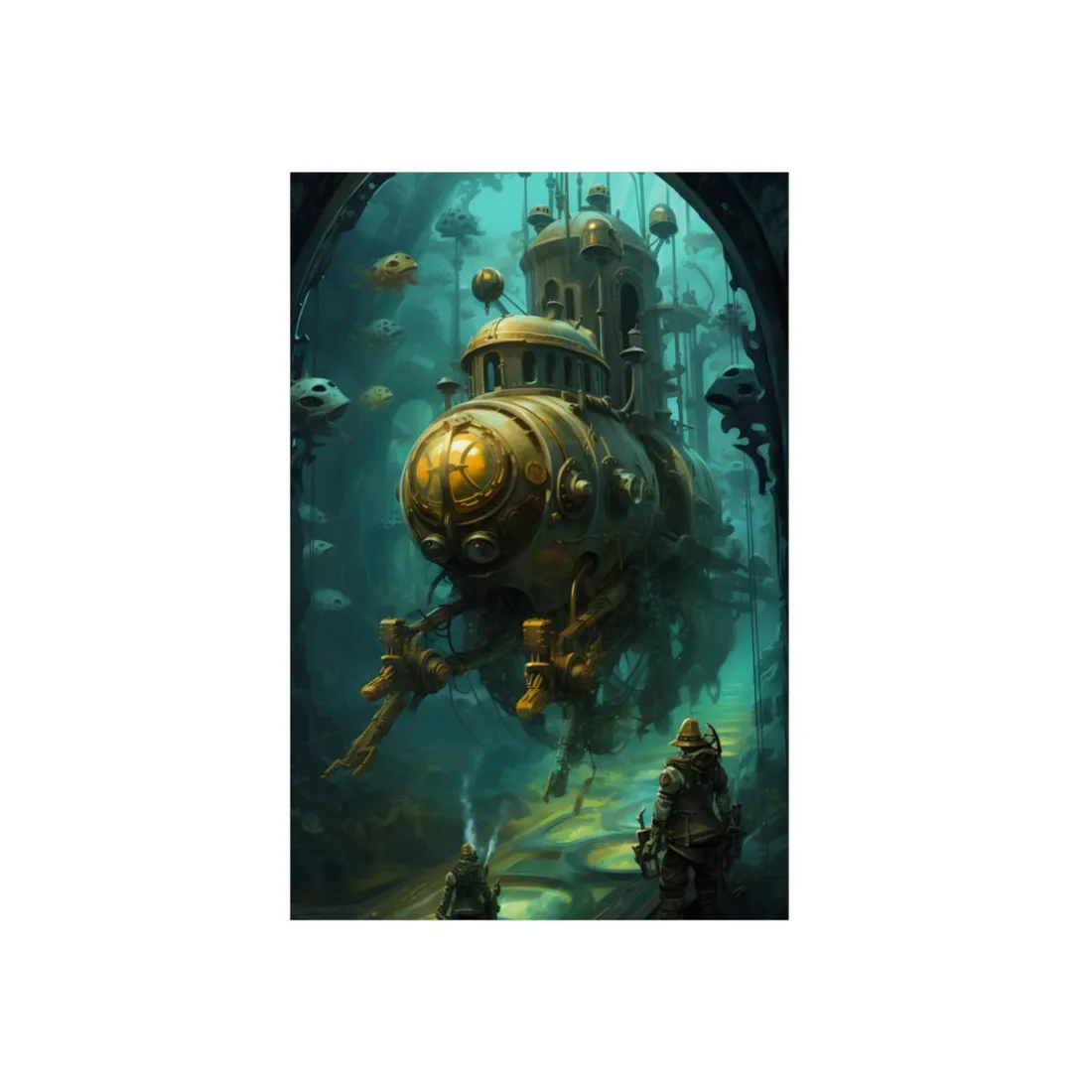 Brass Diving Mechanism: Ornate Underwater Steampunk Device - Metal Poster