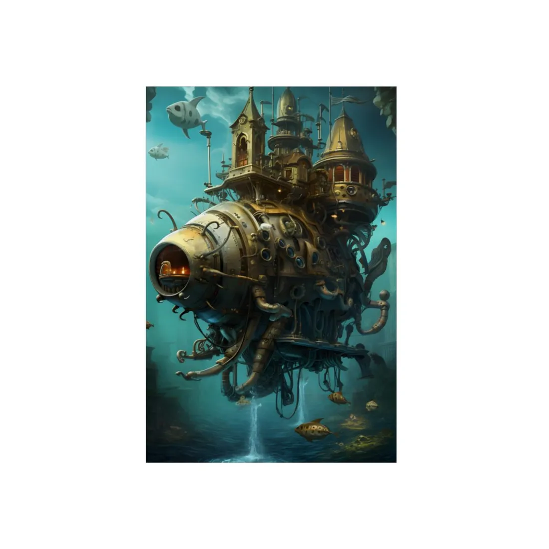 Brass Octopus Submersible: Steampunk Sea Creature Machine - Metal Poster