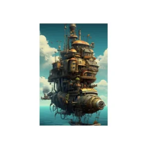 Steampunk Floating Castle over Sea Metal Poster